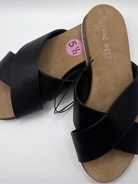 Nine West Black Crossover Slide Sandals